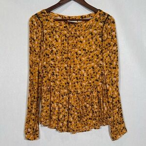 Maeve by Anthropologie Cheyenne Peplum Yellow Blouse with Floral Pattern